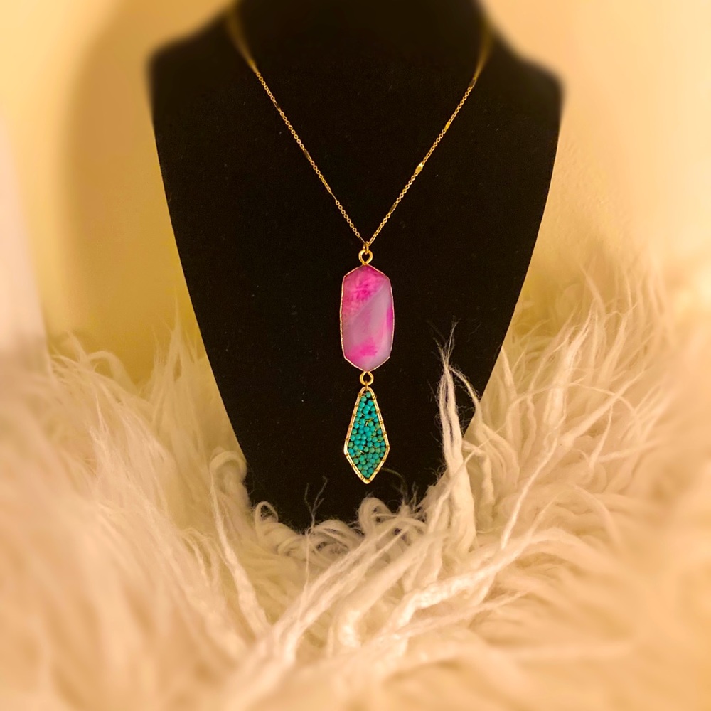 Panacea Pink and turquoise colored long necklace